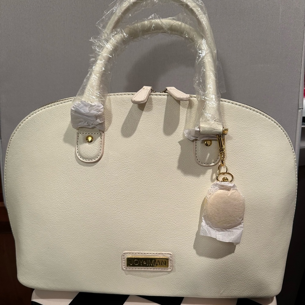 JOY & IMAN LARGE Ivory Leather Purse NEW